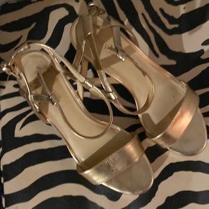 Gold Nine West High Heel Pump! Strap around ankle!